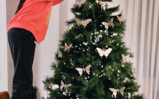 Aitana, colocando la estrella en su nuevo pino 'navarro'. Aitana, colocando la estrella en su nuevo pino 'navarro'.