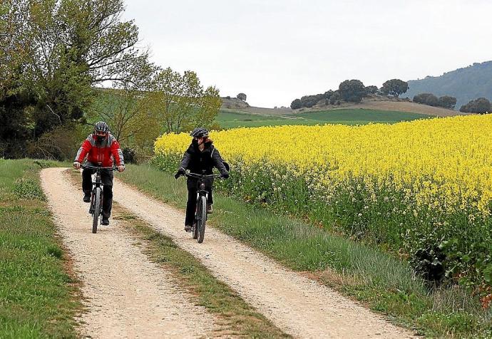 Dos ciclistas transitan por una de las alternativas de rutas verdes de Araba.