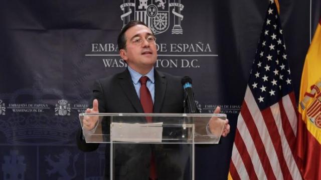 El ministro español de Exteriores, José Manuel Albares, en un acto este miércoles en la embajada de EE UU en Madrid.