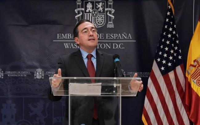 El ministro español de Exteriores, José Manuel Albares, en un acto este miércoles en la embajada de EE UU en Madrid.