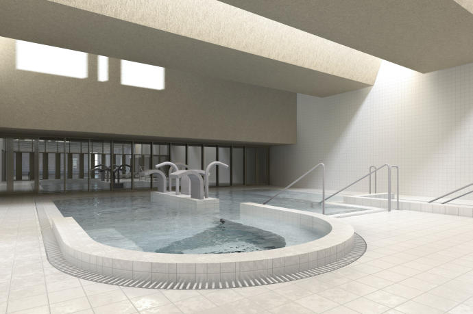 Recreación del futuro balneario de la Ciudad Deportiva Amaya, una realidad en junio de 2022.