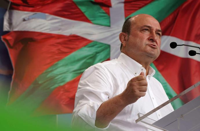 Andoni Ortuzar, durante el discurso que pronunció en el último Aberri Eguna.