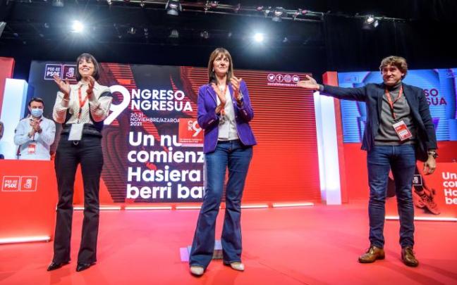La ministra de Ciencia e Innovación, Diana Morant, la secretaria general saliente del PSE, Idoia Mendia, y quien será nuevo secretario general, Eneko Andueza La ministra de Ciencia e Innovación, Diana Morant, la secretaria general saliente del PSE, Idoia Mendia, y quien será nuevo secretario general, Eneko Andueza