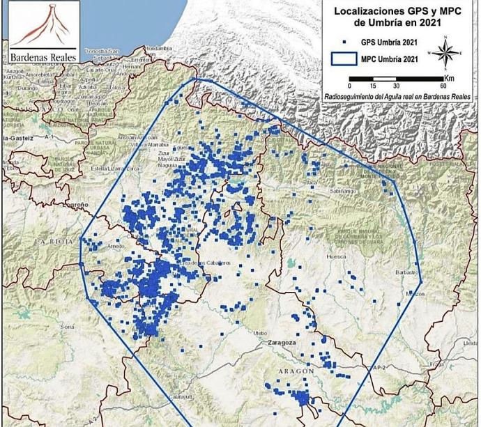 Mapa que marca los lugares que fueron visitados por 'Umbría' en todo el año 2021.