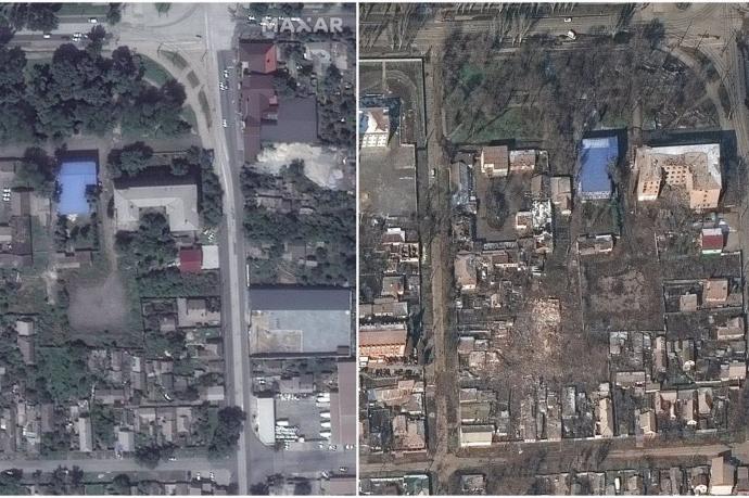 El antes y después de la destrucción de Mariúpol en Ucrania.