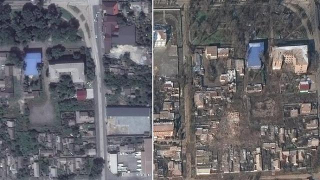 El antes y después de la destrucción de Mariúpol en Ucrania.
