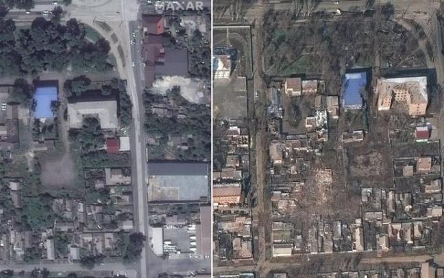 El antes y después de la destrucción de Mariúpol en Ucrania.