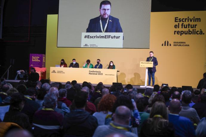 El presidente de la Generalitat, Pere Aragonès, en la Conferencia Nacional de ERC