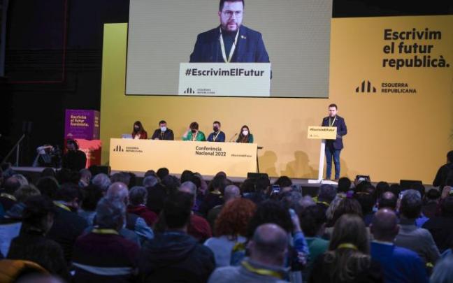 El presidente de la Generalitat, Pere Aragonès, en la Conferencia Nacional de ERC