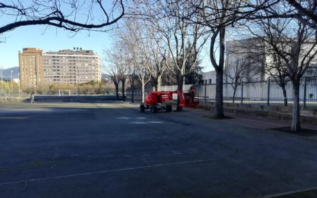 Imagen captada el viernes pasado, con los trabajos de podado de los árboles del patio del colegio de Ermitagaña.