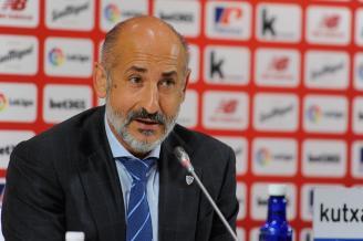 El presidente del Athletic, Aitor Elizegi, durante una rueda de prensa.