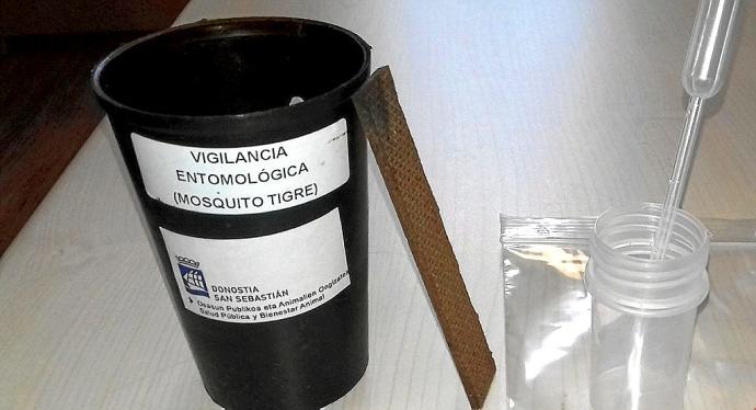 En la imagen, una de las ovitrampas que se colocan en Donostia.