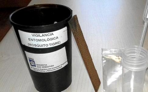 En la imagen, una de las ovitrampas que se colocan en Donostia.