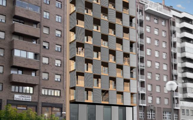 Recreación del edificio de apartamentos.