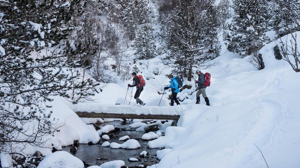 Actividad de raquetas en la Vall de Cabanes, en el Pallars Sobirá.