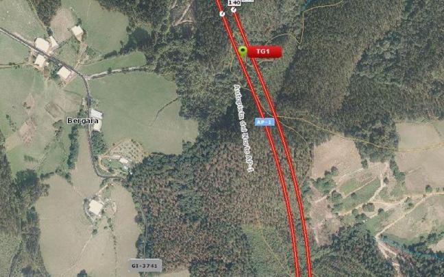 Lugar del accidente en la AP-1 de Bergara Lugar del accidente en la AP-1 de Bergara