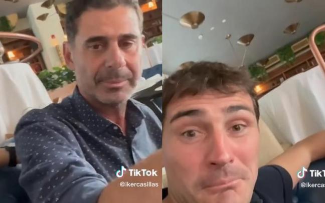 Fernando Hierro e Iker Casillas, en sendas capturas del vídeo. Fernando Hierro e Iker Casillas, en sendas capturas del vídeo.