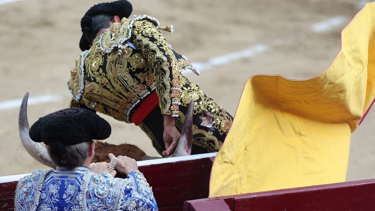 El toro retira el cuerno ensangrentado