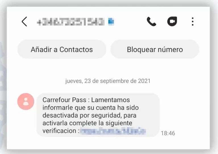 Captura del SMS con el que pretenden timarte.