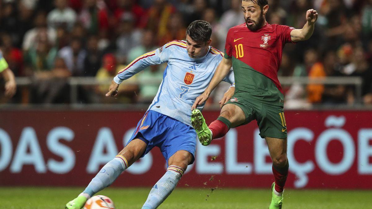 Morata, autor del gol de la selección española, en un lance del partido