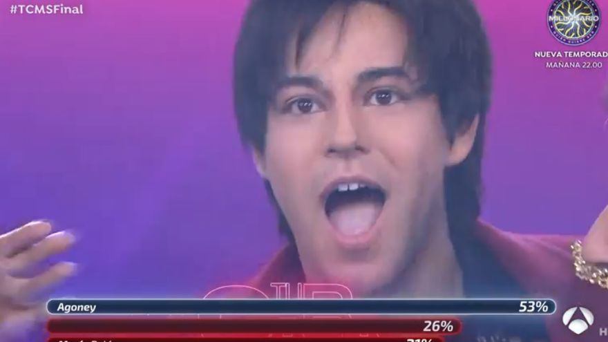 Agoney, en el momento en el que se proclamó vencedor de 'Tu cara me suena 9'.