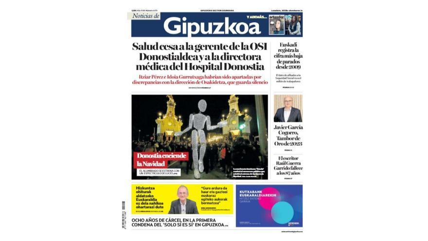 Portada NOTICIAS DE GIPUZKOA del sábado 3 de diciembre