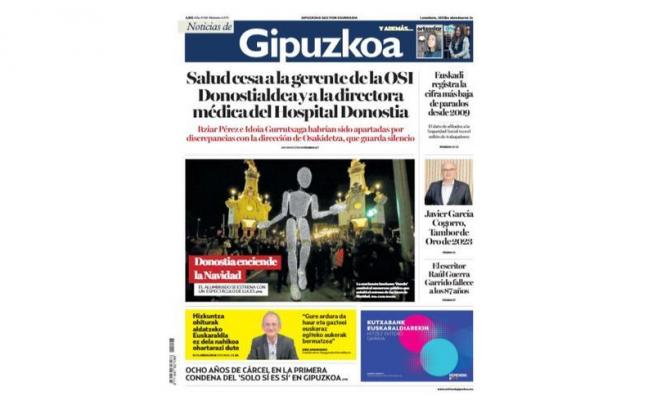 Portada NOTICIAS DE GIPUZKOA del sábado 3 de diciembre