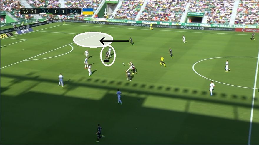 Así que vuelve a entrar en escena el arrastre de Kubo con Mojica para que un compañero, esta vez Momo Cho, acceda al área por el espacio blanco. Penalti.