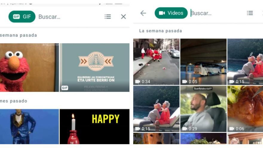 Así se ven los listados de archivos GIf y de vídeos, un mosaíco ordenado temporalmente.