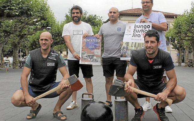 Representantes de la Federación de Herri Kirolak, de la Euskal Jira y del Ayuntamiento de Irun.