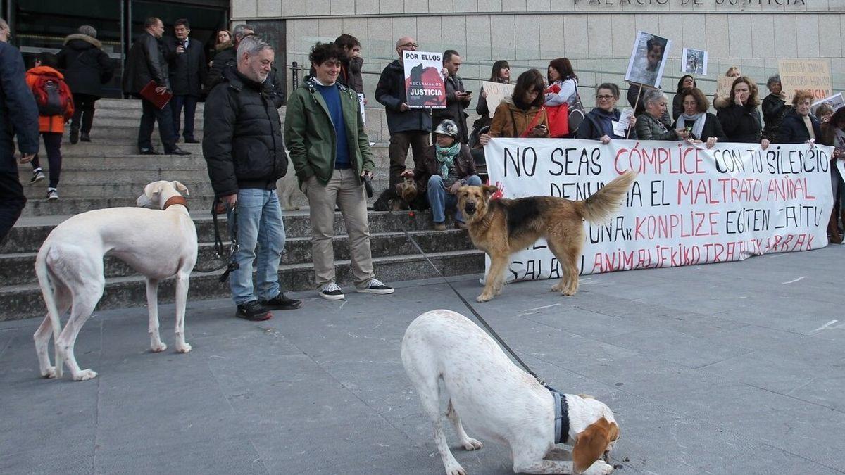 Concentración a la entrada de los juzgados de Donostia de la plataforma contra el maltrato animal de Gipuzkoa.