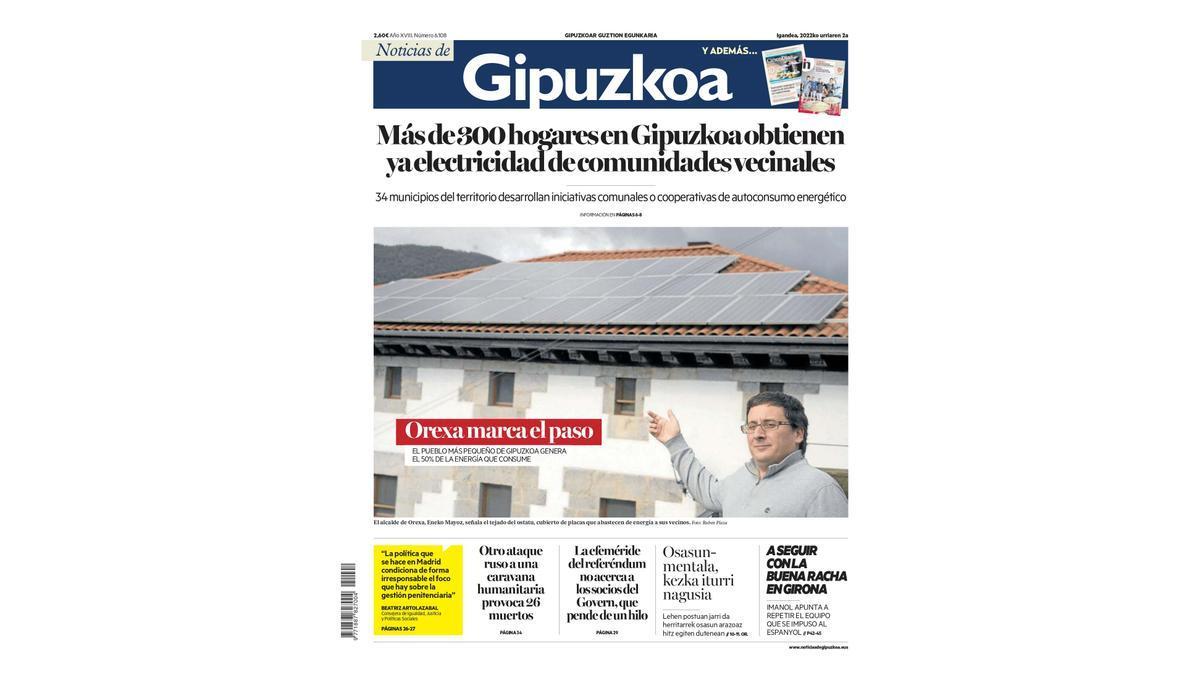 Portada de NOTICIAS DE GIPUZKOA del 2 de octubre