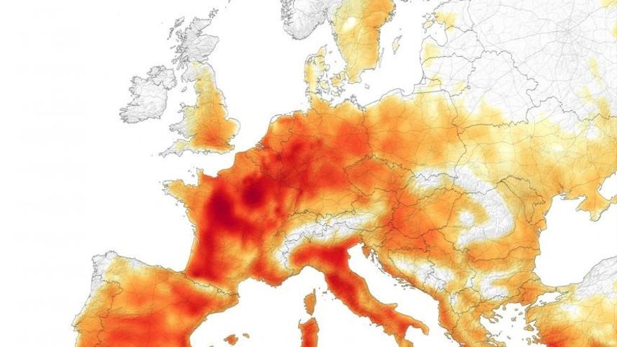 Mapa donde se refleja una ola de calor en Europa.