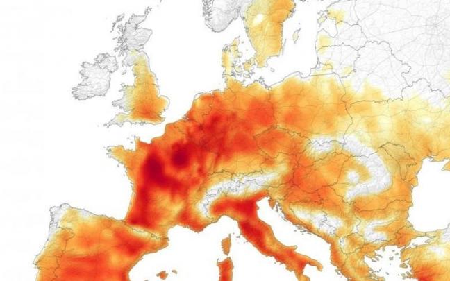 Mapa donde se refleja una ola de calor en Europa.