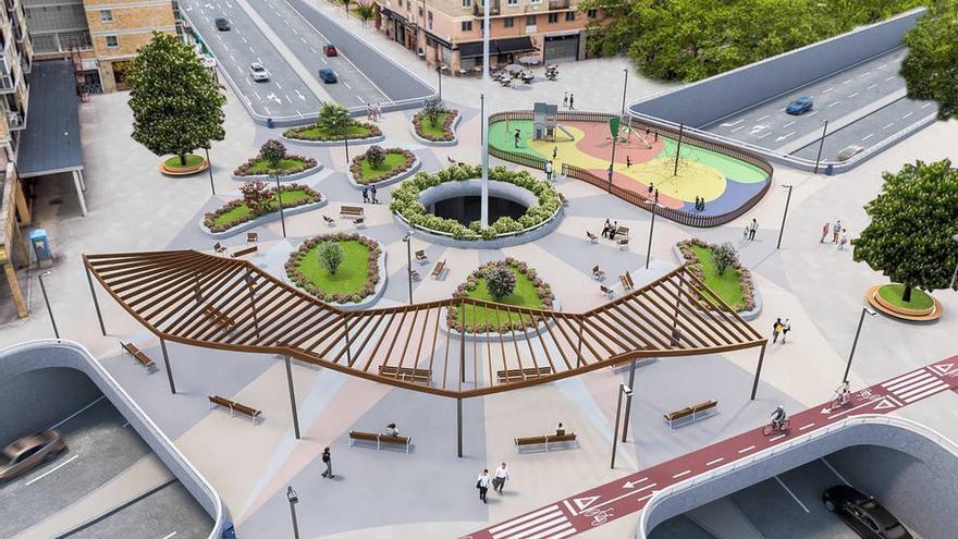 Recreación con el aspecto que presentaría el barrio con el soterramiento de la rotonda.
