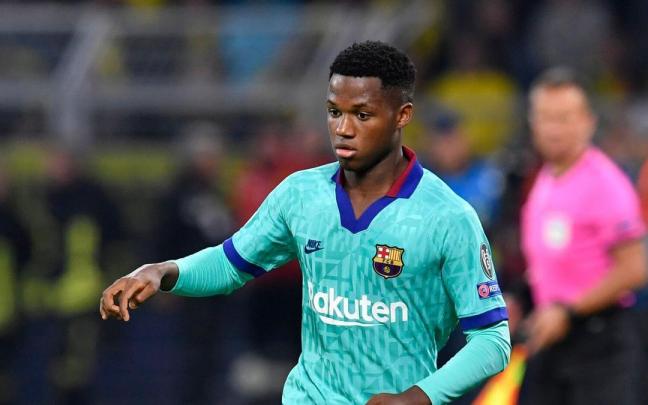 Ansu Fati durante un partido con el FC Barcelona.