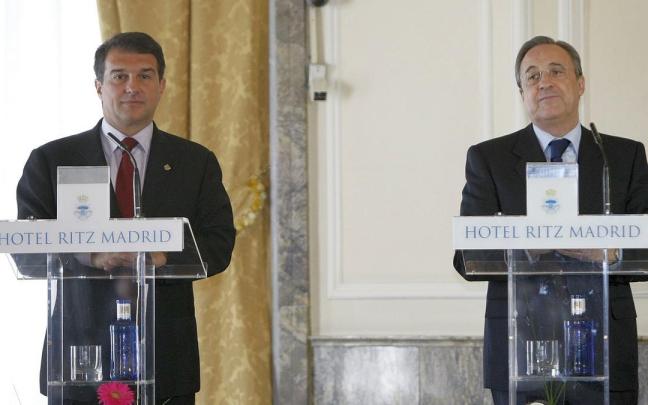 Joan Laporta y Florentino Pérez, dos de los impulsores de la Superliga. Joan Laporta y Florentino Pérez, dos de los impulsores de la Superliga.