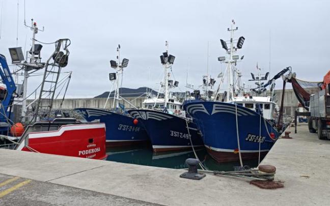 Varios barcos pesqueros amarrados a puerto.