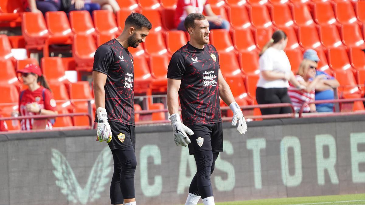 Fernando Pacheco, junto a Fernando Martínez en un entreno del equipo almeriense