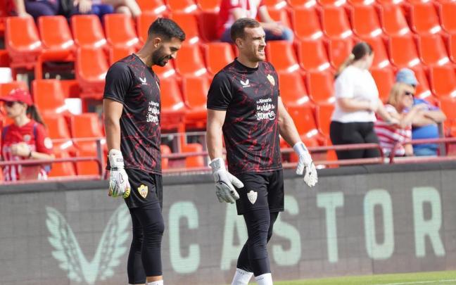 Fernando Pacheco, junto a Fernando Martínez en un entreno del equipo almeriense