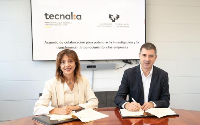 La Rectora de la UPV/EHU, Eva Ferreira, y el director general de Tecnalia, Jes&uacute;s Valero.
