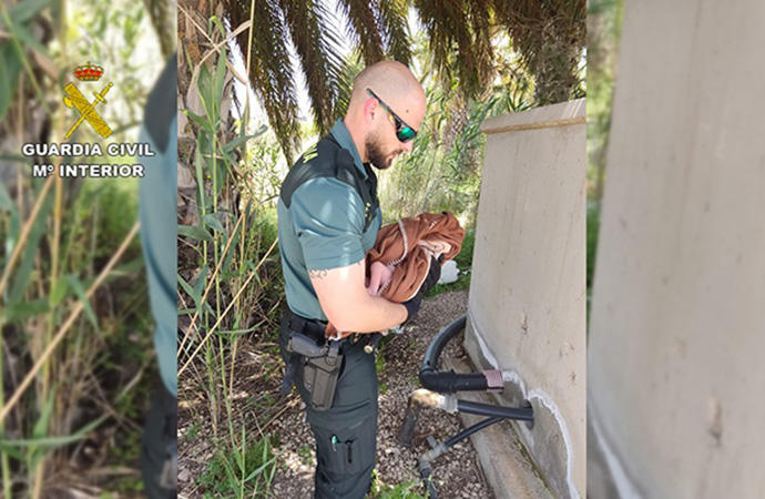 Un agente con el recién nacido rescatado.