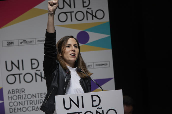 Ione Belarra, ministra de Derechos Sociales y Agenda 2030 y líder de Podemos, en el mitin final de la "Uni de otoño" de la formación morada
