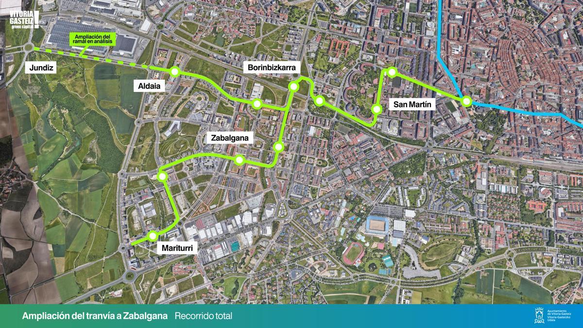 En imágenes: El trazado completo del futuro tranvía a Zabalgana, al detalle