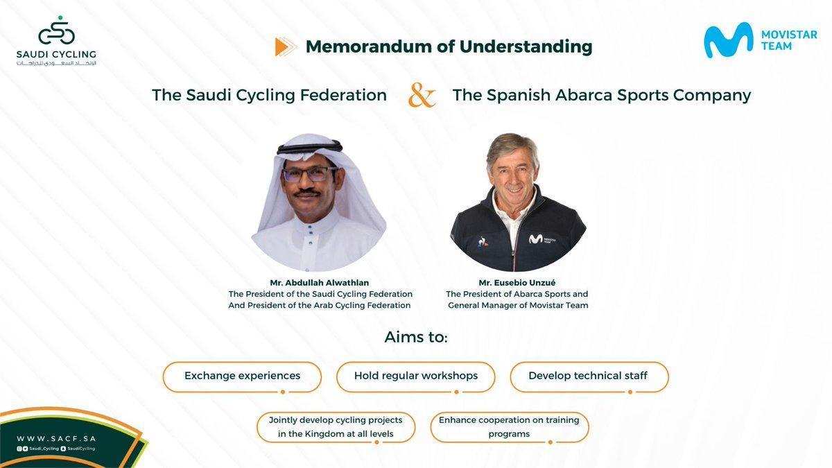 La Federación Saudí de Ciclismo y la española Abarca Sports, empresa gestora de Movistar Team, han firmado un acuerdo.