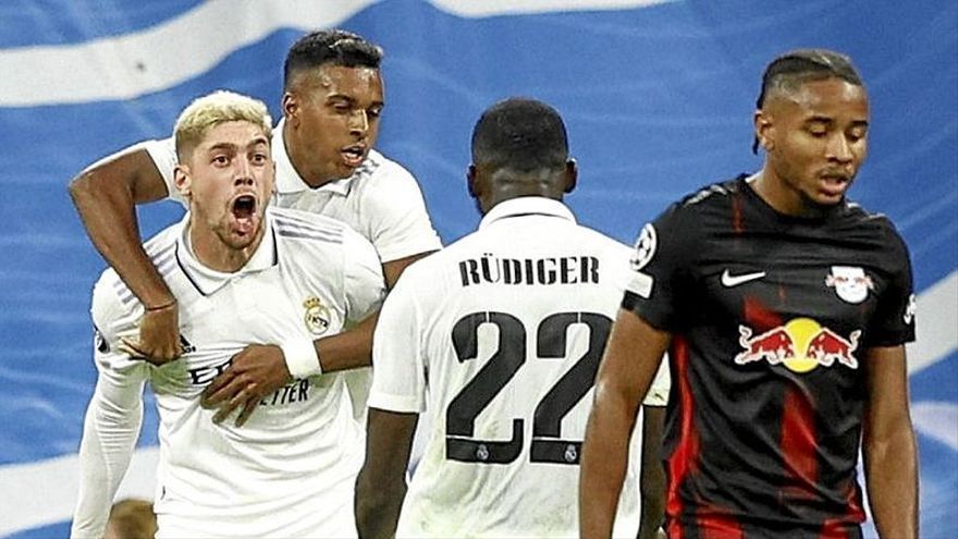 Fede Valverde celebra su gol, que abrió el camino de la victoria al Real Madrid.