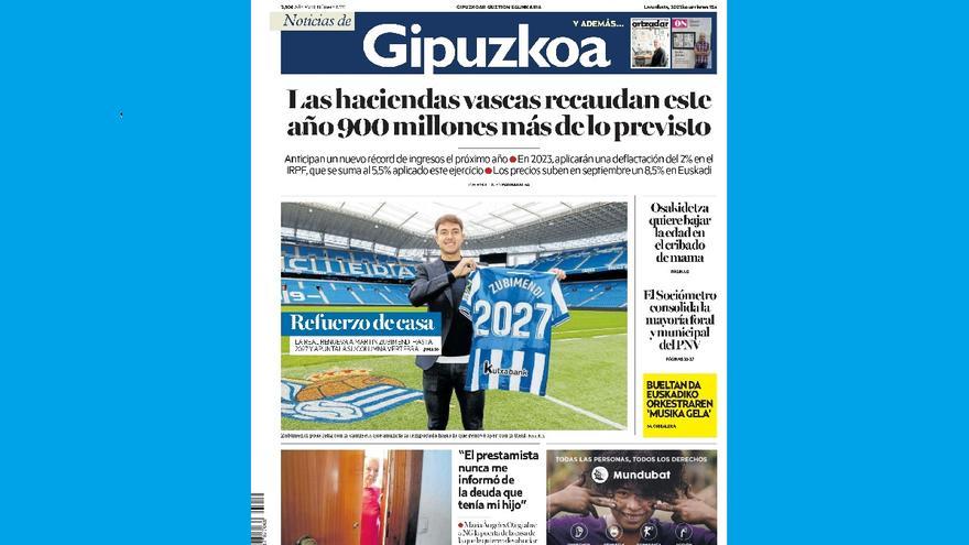 Portada de NOTICIAS DE GIPUZKOA del 15 de octubre de 2022