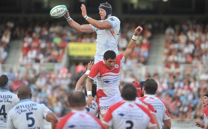 Partido entre el Biarritz Olympique y el Aviron Bayonnais que Anoeta acogió en el año 2012.