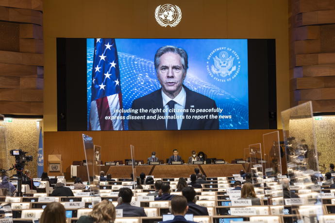 Antony Blinken, durante su intervención en el Consejo de Derechos Humanos de la ONU.