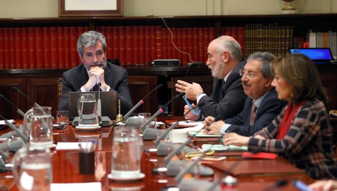 Carlos Lesmes preside el pleno donde el CGPJ evaluaba la idoneidad de Dolores Delgado para el cargo de fiscala general del Estado.
